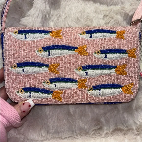 🐟🌸 Viral Pink Sardine Beaded Shoulder Bag NWT Beach Girlie Aesthetic 🌊💕 - Picture 10 of 11